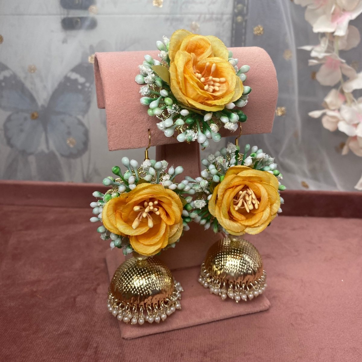 Floral Earrings and Tikka - SOKORA JEWELSFloral Earrings and Tikka