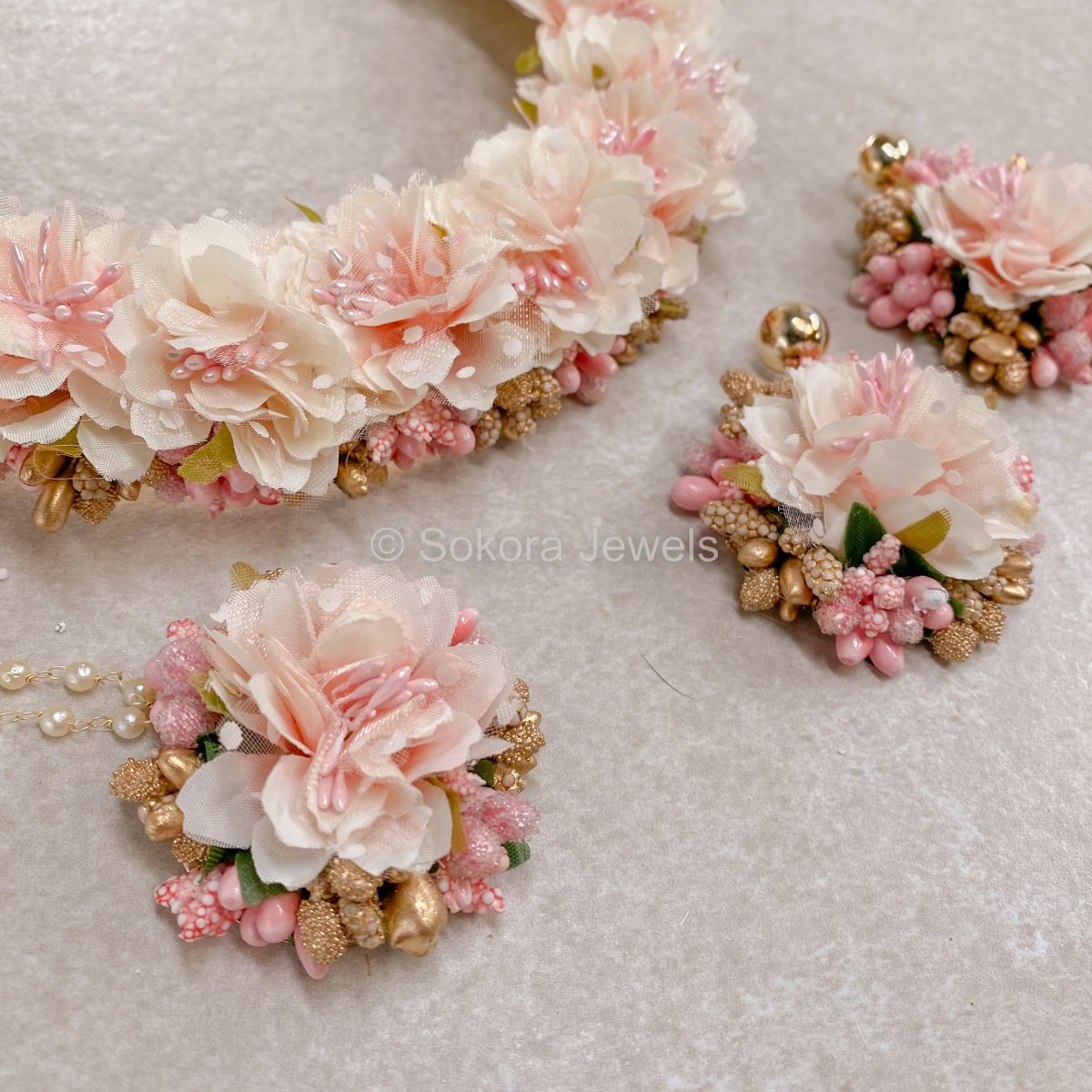 Floral Necklace set - Pink Blossom - SOKORA JEWELSFloral Necklace set - Pink Blossom