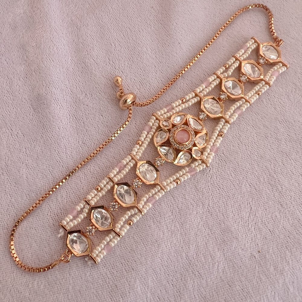Gold plated Kundan Bracelet - Pink - SOKORA JEWELSGold plated Kundan Bracelet - Pink