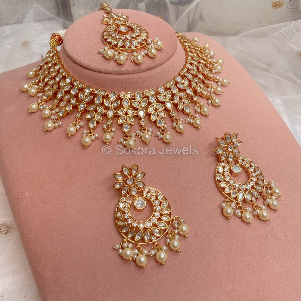 Gold plated clearance kundan necklace set