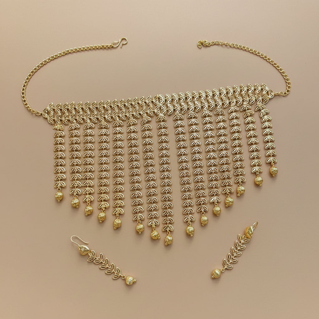 Gold Tassel Necklace set – SOKORA JEWELS