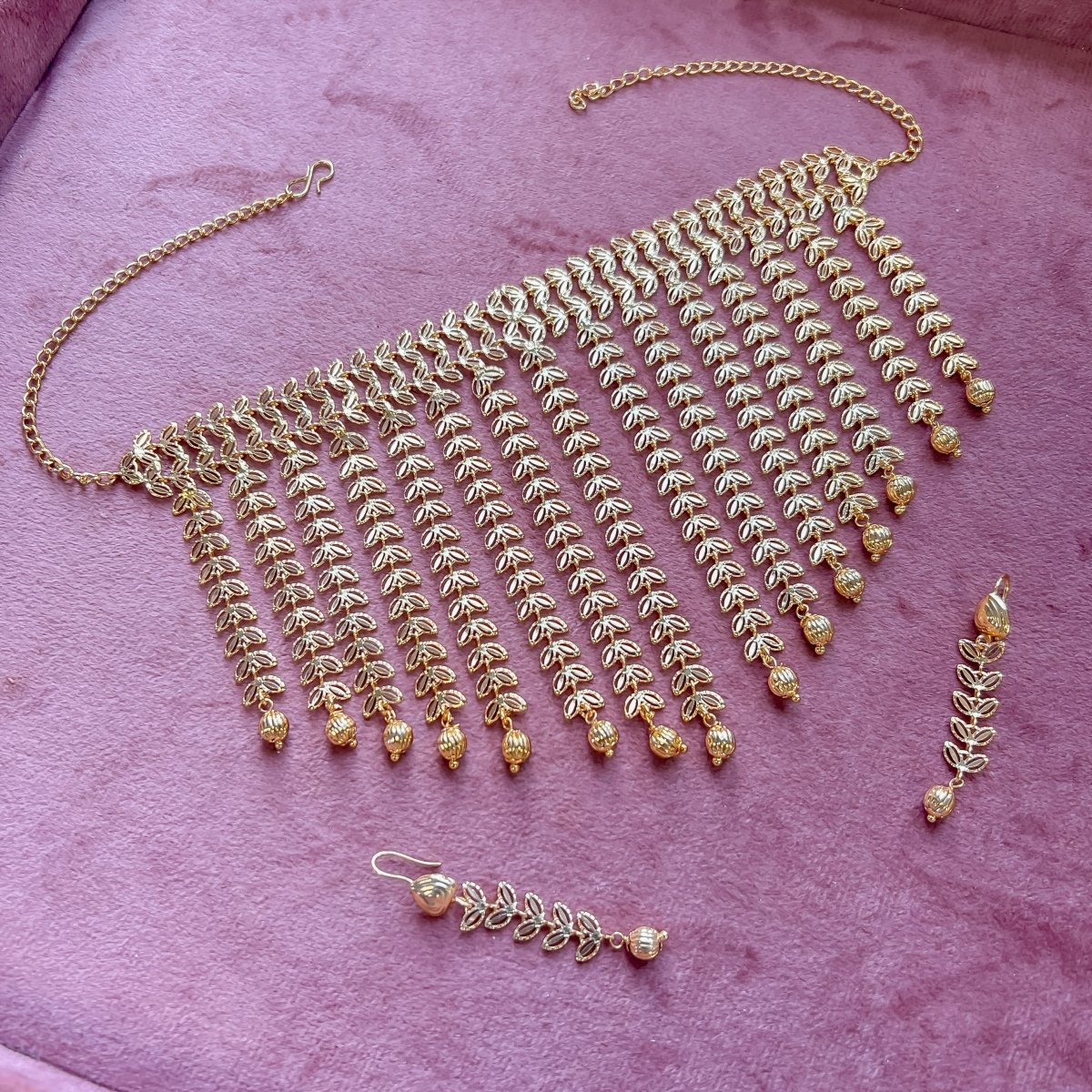 Gold Tassel Necklace set - SOKORA JEWELSGold Tassel Necklace set