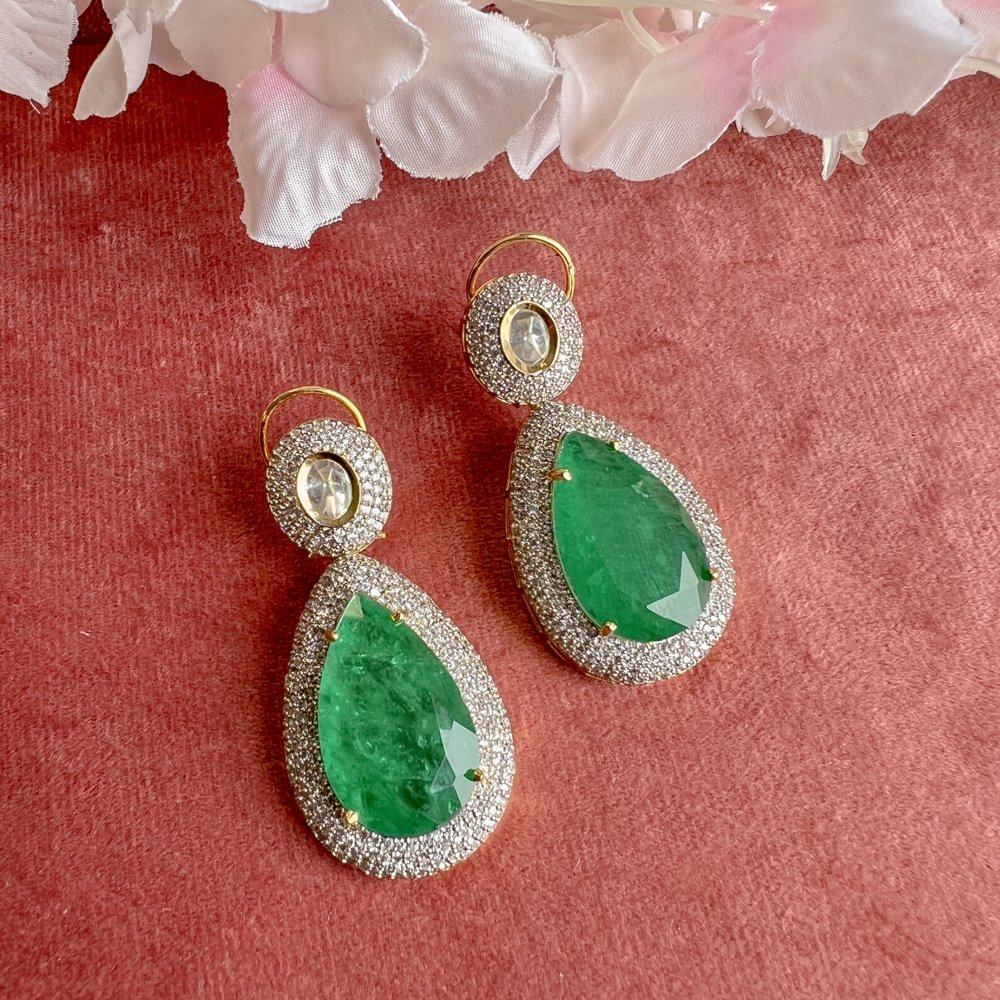 Green Drop Diamante Earrings - SOKORA JEWELSGreen Drop Diamante Earrings