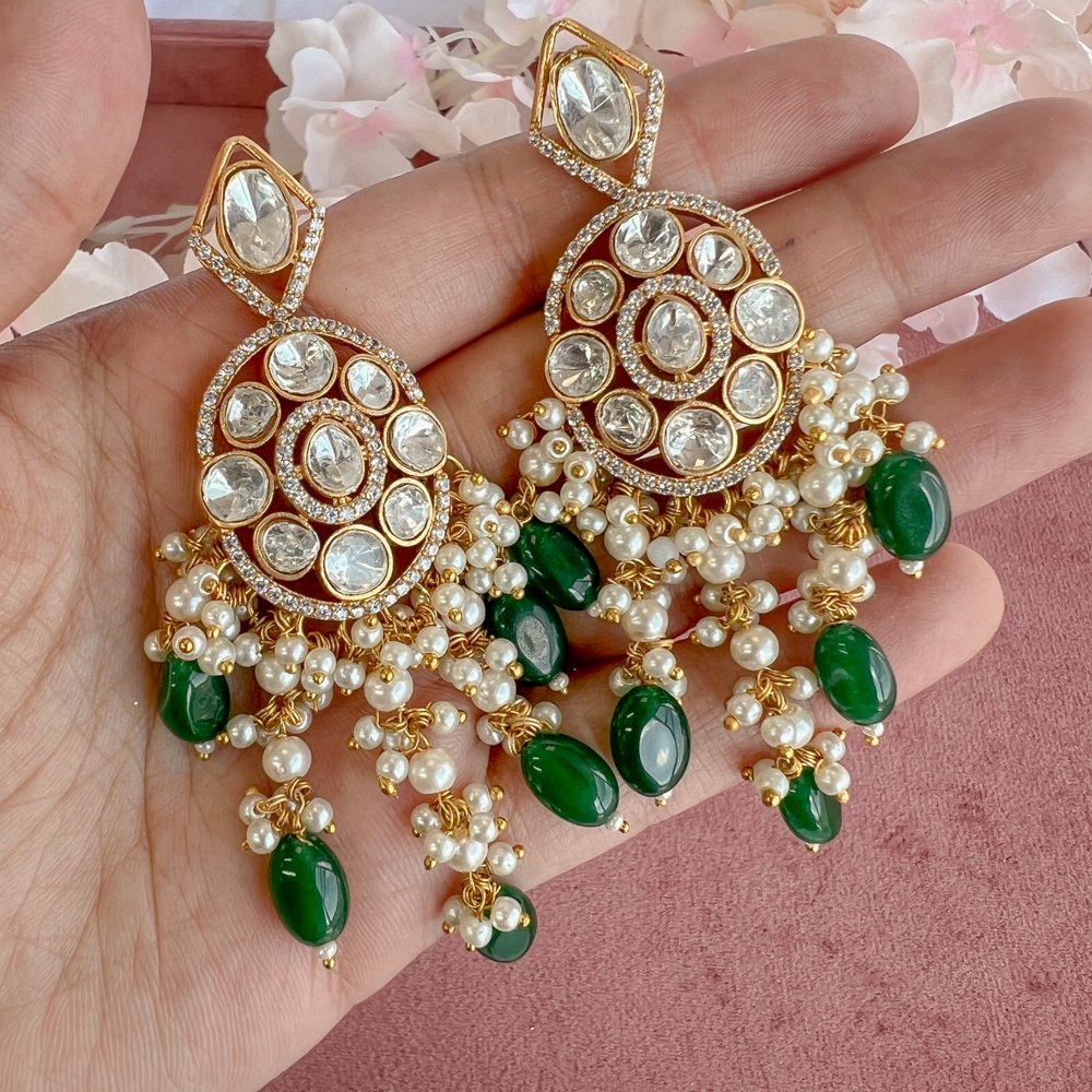 Women's Big Size Oval Shape Kundan Stone Necklace Set With Earrings
