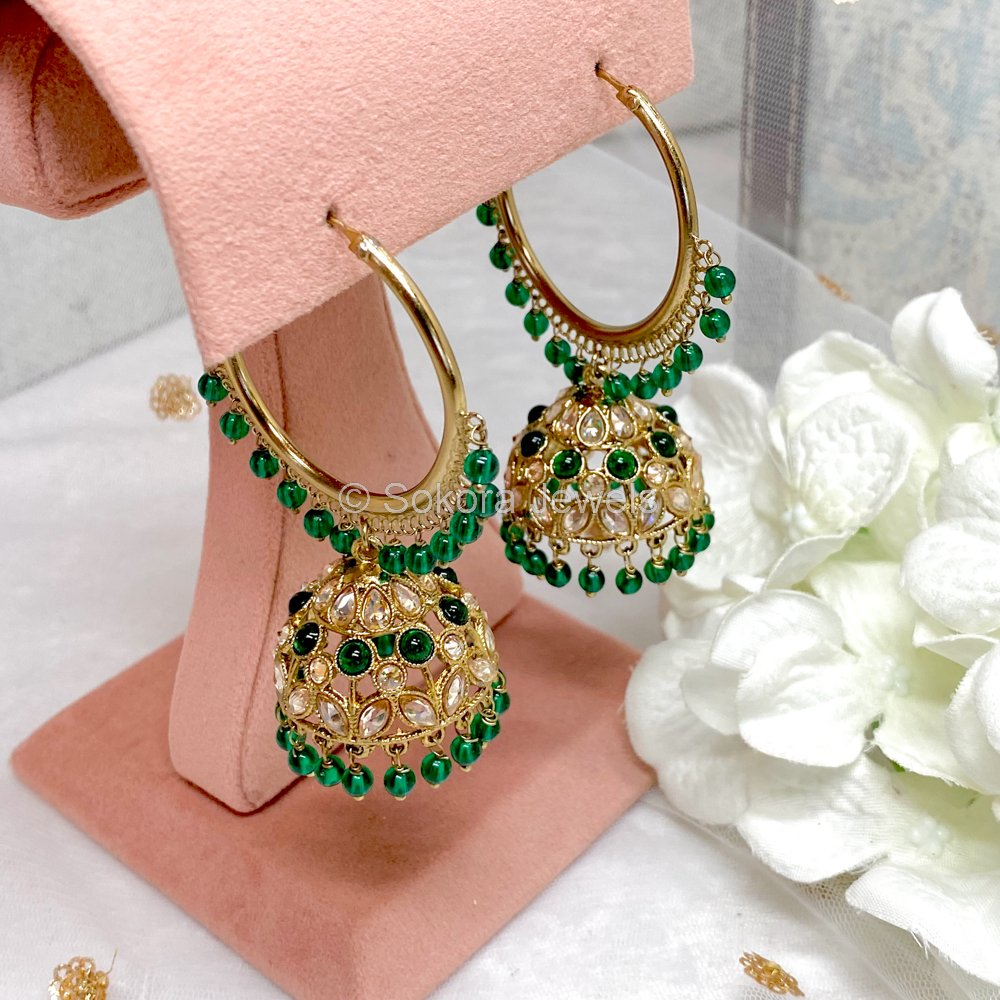 Meenakari Jhumka Earrings Gold Green Color – Kalash Cards