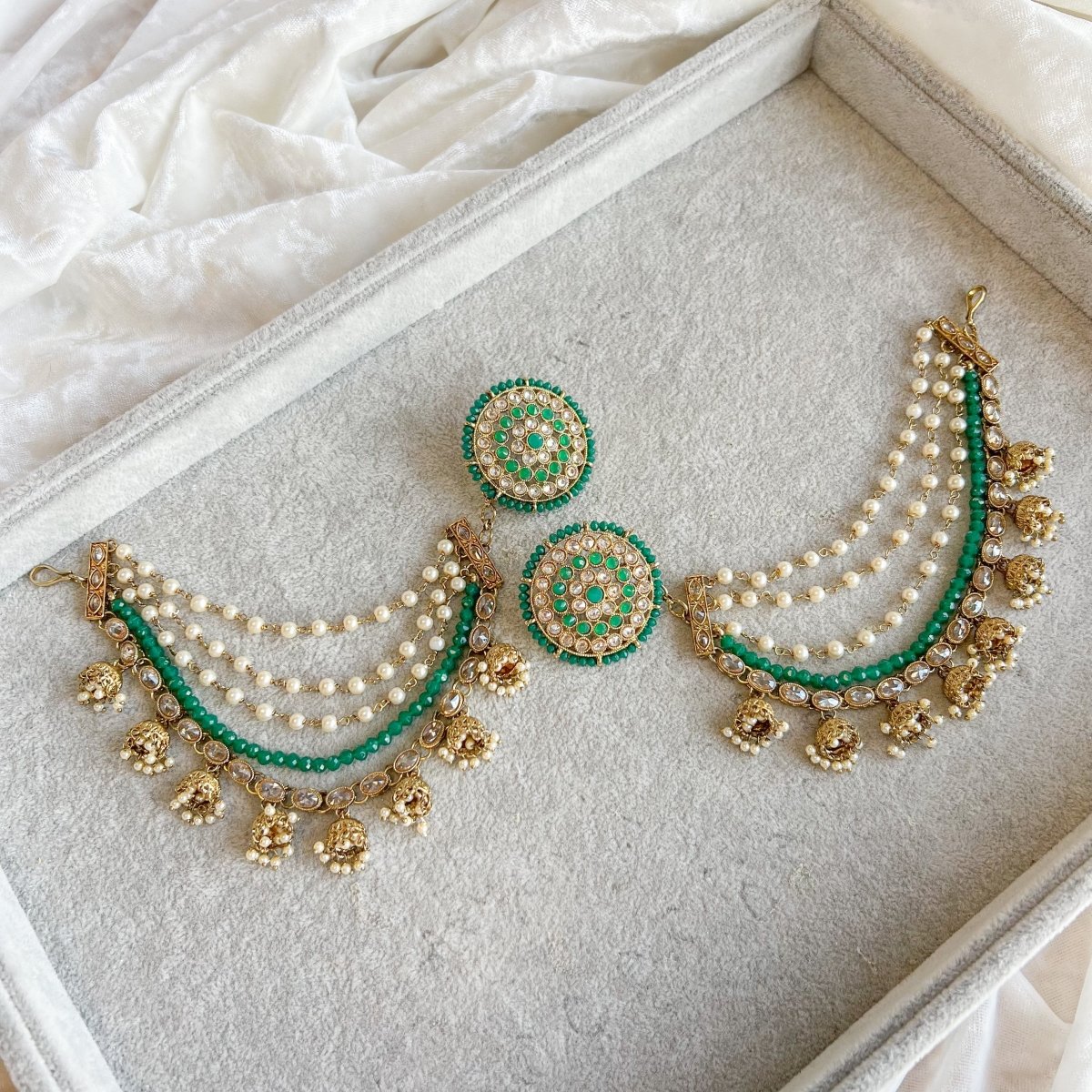 Hina Jhumka detail earrings - Green - SOKORA JEWELSHina Jhumka detail earrings - GreenEARRINGS