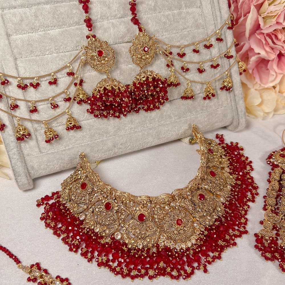 Huma Bridal set - Red - SOKORA JEWELSHuma Bridal set - Red