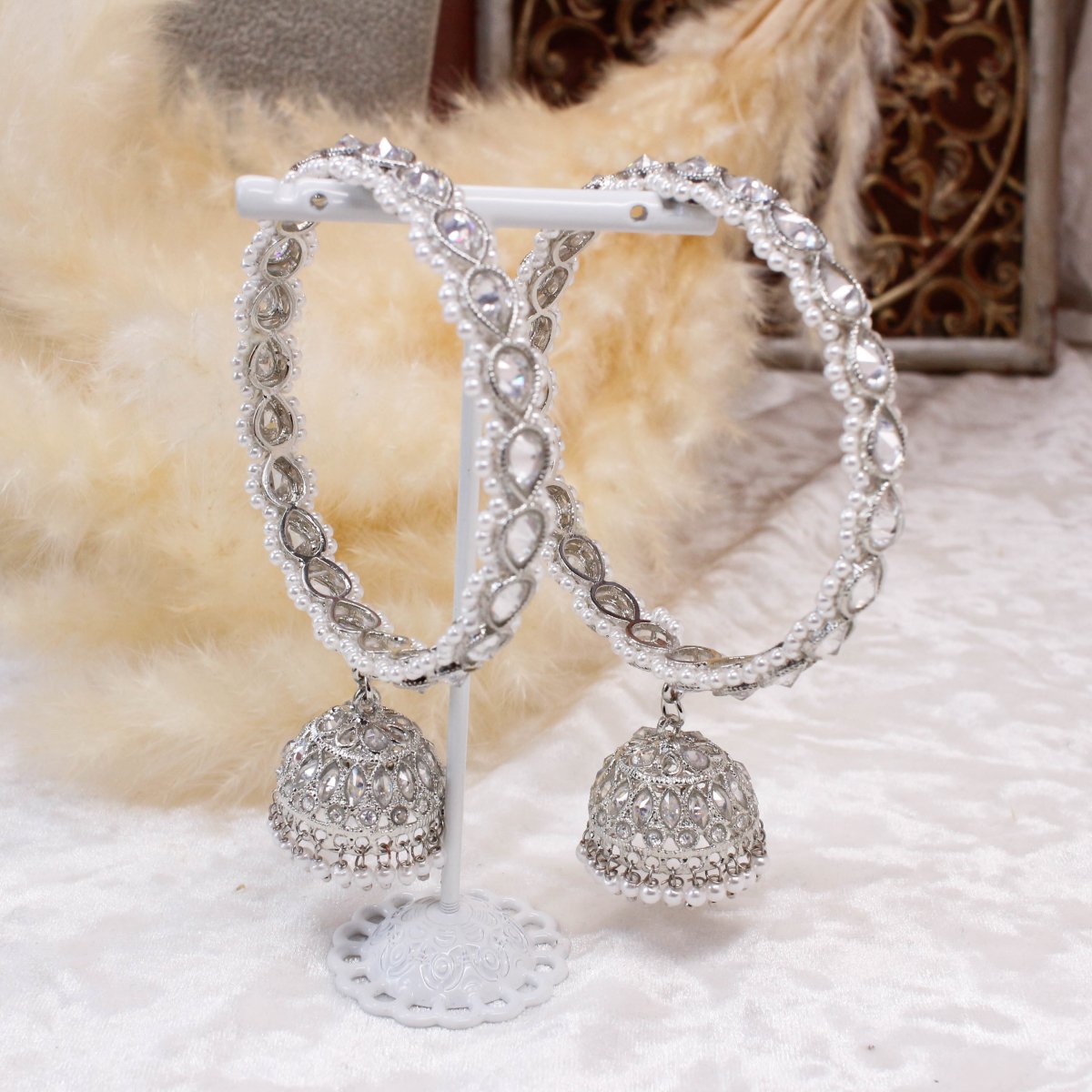 Silver bangles store with jhumka