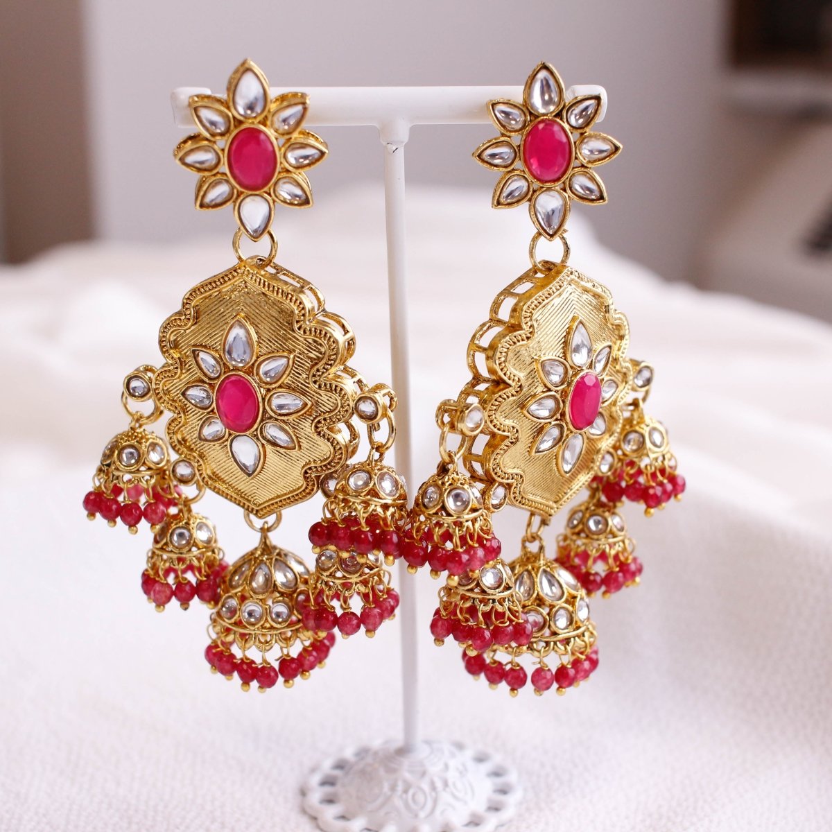 22K Yellow Gold Jhumki Drop Earrings W/ Hanging Link Tassels – Virani  Jewelers