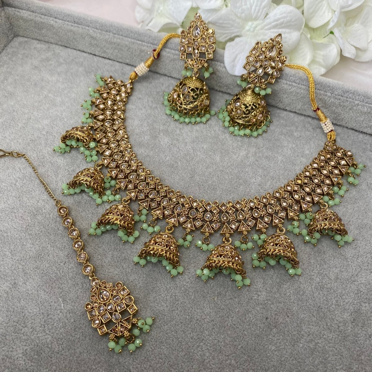 Halfmoon Kempu Necklace with Jhumka Earring Set-Necklace Set, Choker Necklace  Set, Fancy Jewellery, Trending Fashion Necklace, Buy Brand Necklace At  Cheap Price Online | Ishhaara