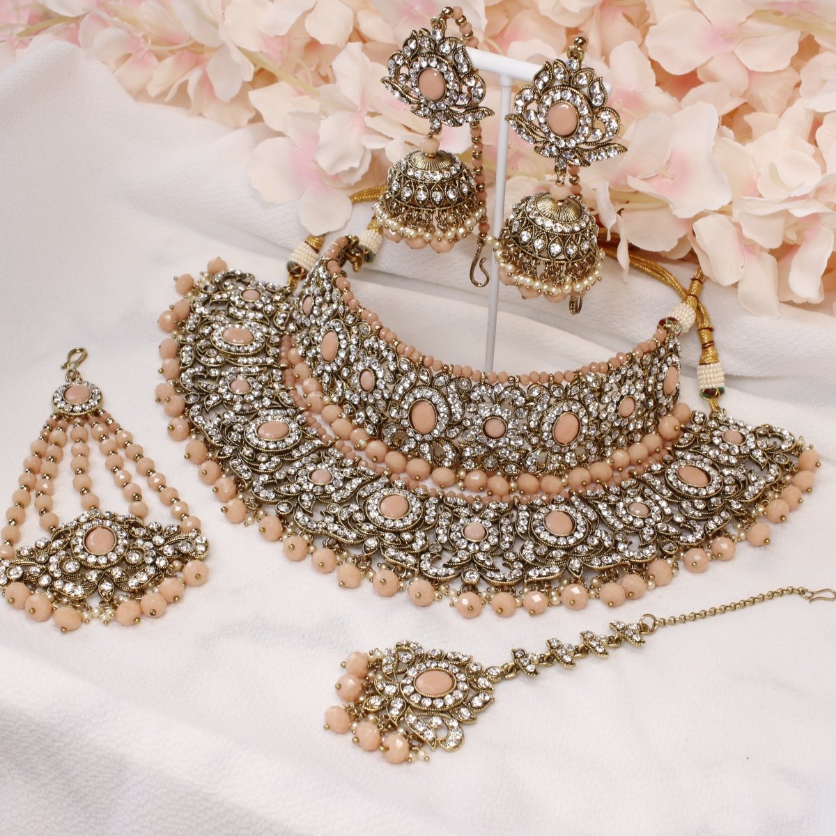 Julia Bridal Double necklace set - Peach - SOKORA JEWELSJulia Bridal Double necklace set - Peach