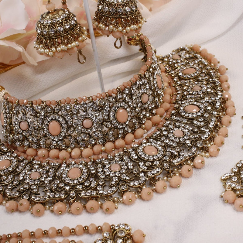 Julia Bridal Double necklace set - Peach - SOKORA JEWELSJulia Bridal Double necklace set - Peach