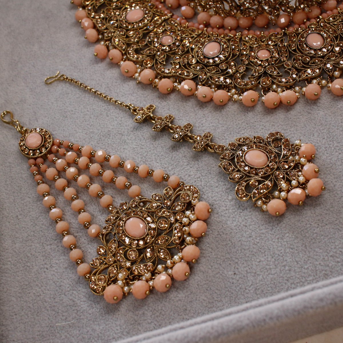 Julia Bridal Double necklace set - Peach - SOKORA JEWELSJulia Bridal Double necklace set - Peach
