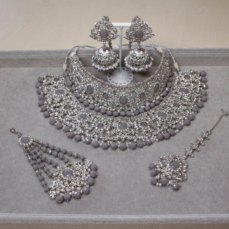 Julia Bridal Double necklace set - Silver/Grey - SOKORA JEWELSJulia Bridal Double necklace set - Silver/Grey