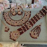 Julia Rose Gold Bridal necklace set - Maroon - SOKORA JEWELSJulia Rose Gold Bridal necklace set - Maroon