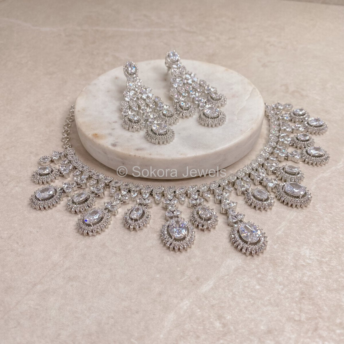 Round Brilliant Crystal Wedding Necklace Earrings Set, Single Diamante  Necklace Earrings, Bridal Wedding Jewellery - Etsy