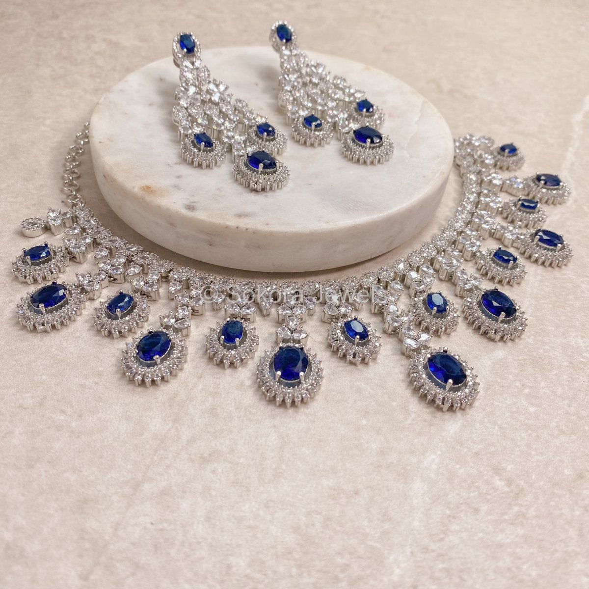 Buy Zaveri Pearls Silver Tone Austrian Diamonds Contemporary Necklace & Earring  Set - ZPFK8939 Online