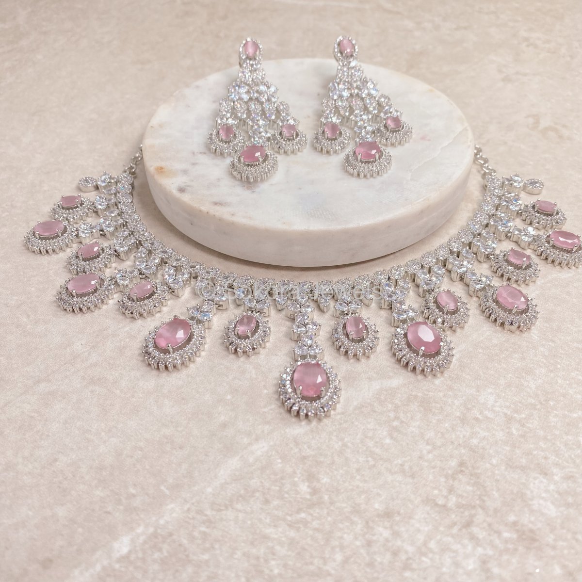 Katrina Silver Drop Diamante Set - Pink - SOKORA JEWELSKatrina Silver Drop Diamante Set - PinkNECKLACE SETS