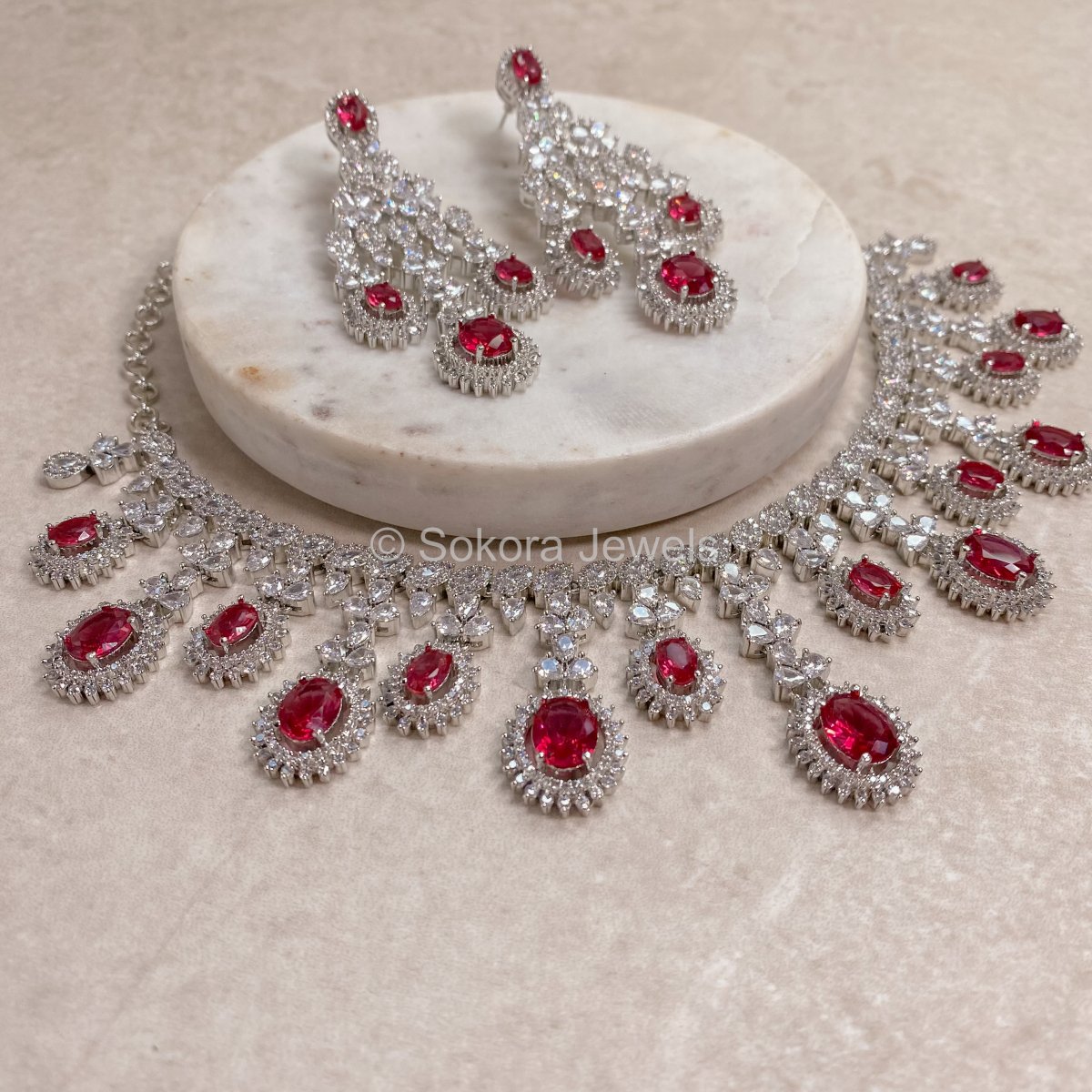 Rhodium Oval Diamante Necklace & Earrings Set - Lovisa
