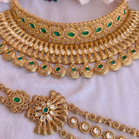 Kavi Kundan Full Bridal set - Green - SOKORA JEWELSKavi Kundan Full Bridal set - Green