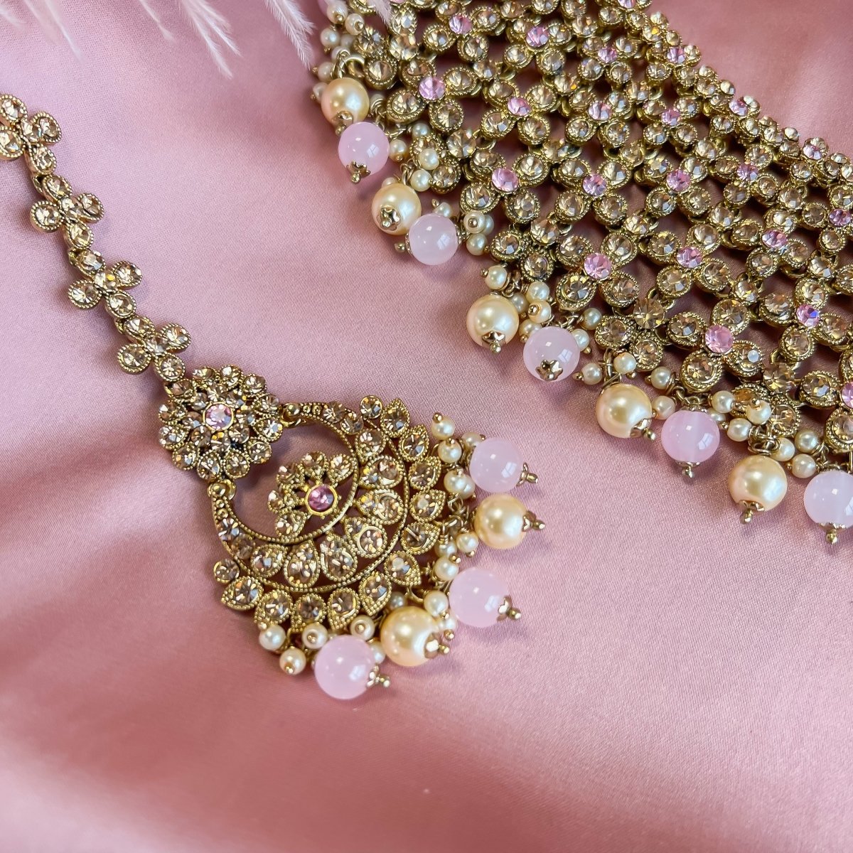 Kenza Bridal Necklace set - Pink - SOKORA JEWELSKenza Bridal Necklace set - Pink
