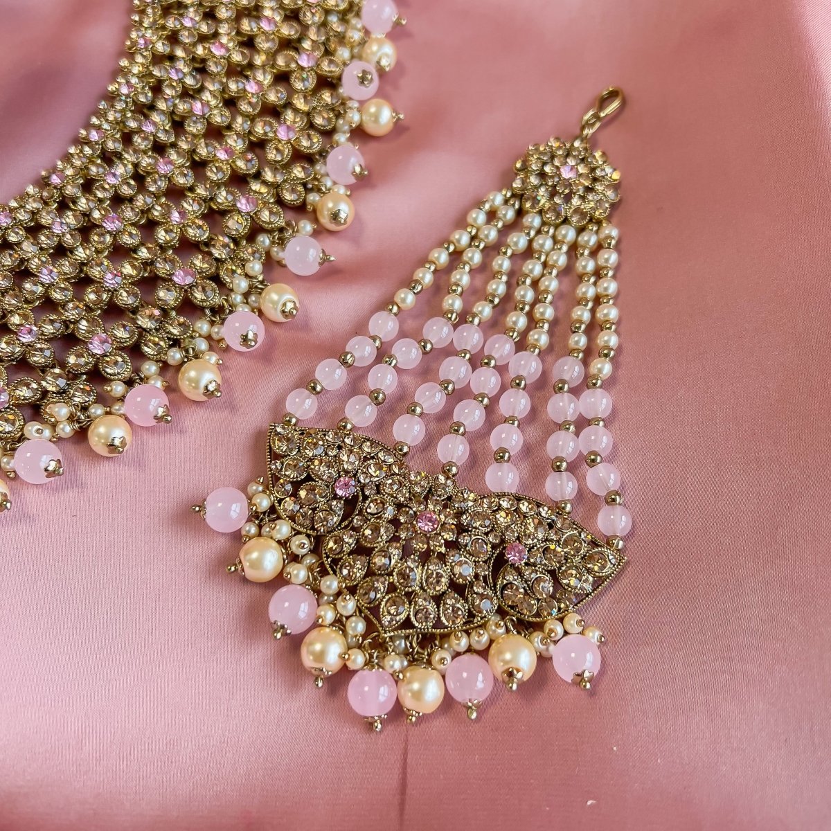 Kenza Bridal Necklace set - Pink - SOKORA JEWELSKenza Bridal Necklace set - Pink