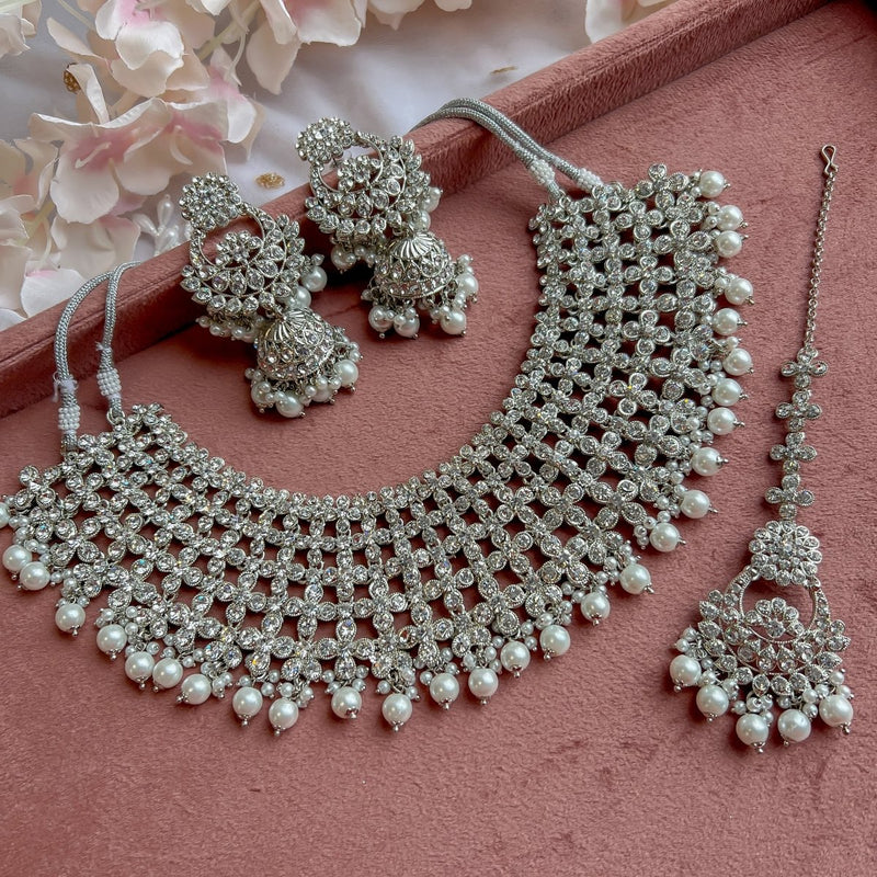 Kenza Bridal Necklace set - Silver - SOKORA JEWELSKenza Bridal Necklace set - Silver