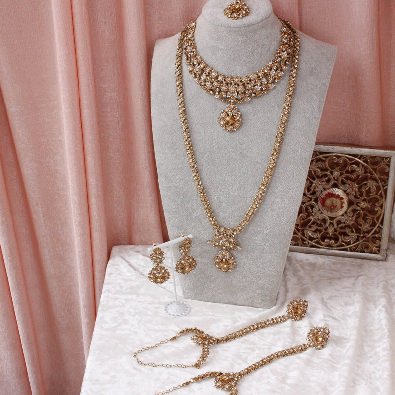 Khiran Bridal Set - Clear and Golden crystal Mix - SOKORA JEWELSKhiran Bridal Set - Clear and Golden crystal Mix