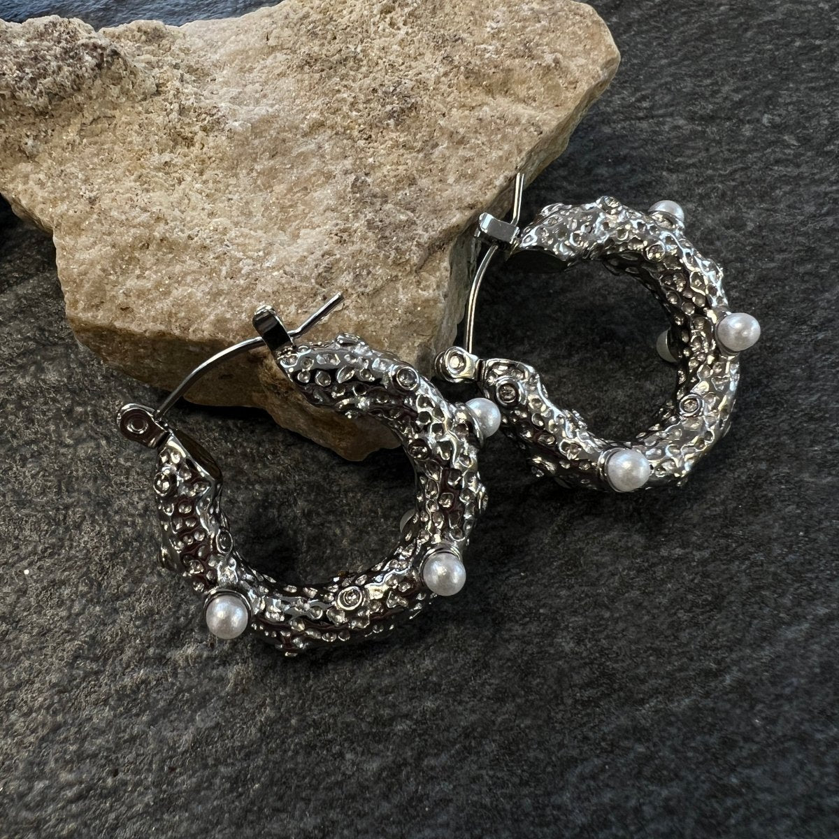 Kora Pearl Silver Hoop Earrings - SOKORA JEWELSKora Pearl Silver Hoop Earrings