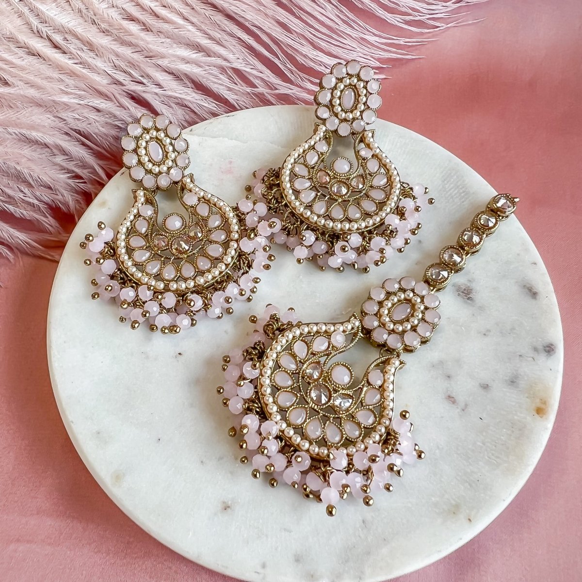 Kuhali Earrings and Tikka sets - Pink - SOKORA JEWELSKuhali Earrings and Tikka sets - Pink