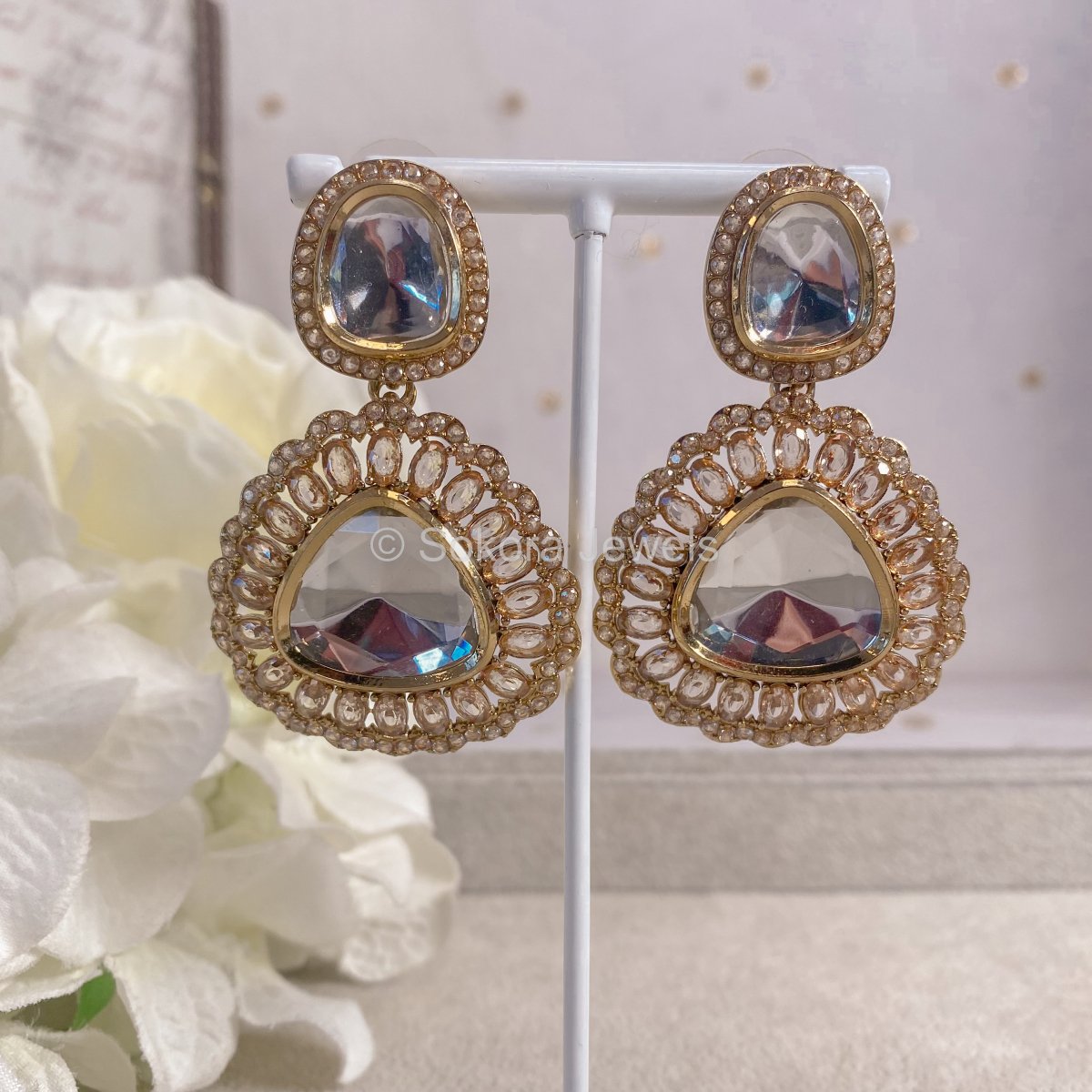 Large Navy Crystal Chandelier Pageant Earrings | 512239