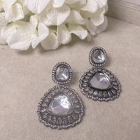 Kundan Gem earrings - Dark Silver - SOKORA JEWELSKundan Gem earrings - Dark Silver