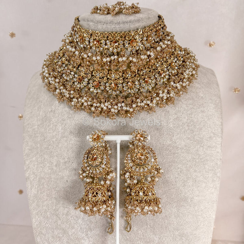 Lalita Double Bridal Necklace Set - Golden - SOKORA JEWELSLalita Double Bridal Necklace Set - Goldennecklace sets