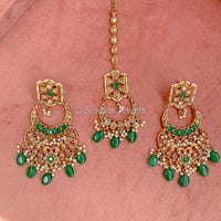 Large Earrings and Tikka - Green - SOKORA JEWELSLarge Earrings and Tikka - Green