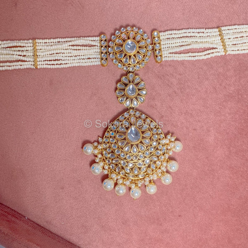 Large Kundan Headband / Sheesh phool - SOKORA JEWELSLarge Kundan Headband / Sheesh phool