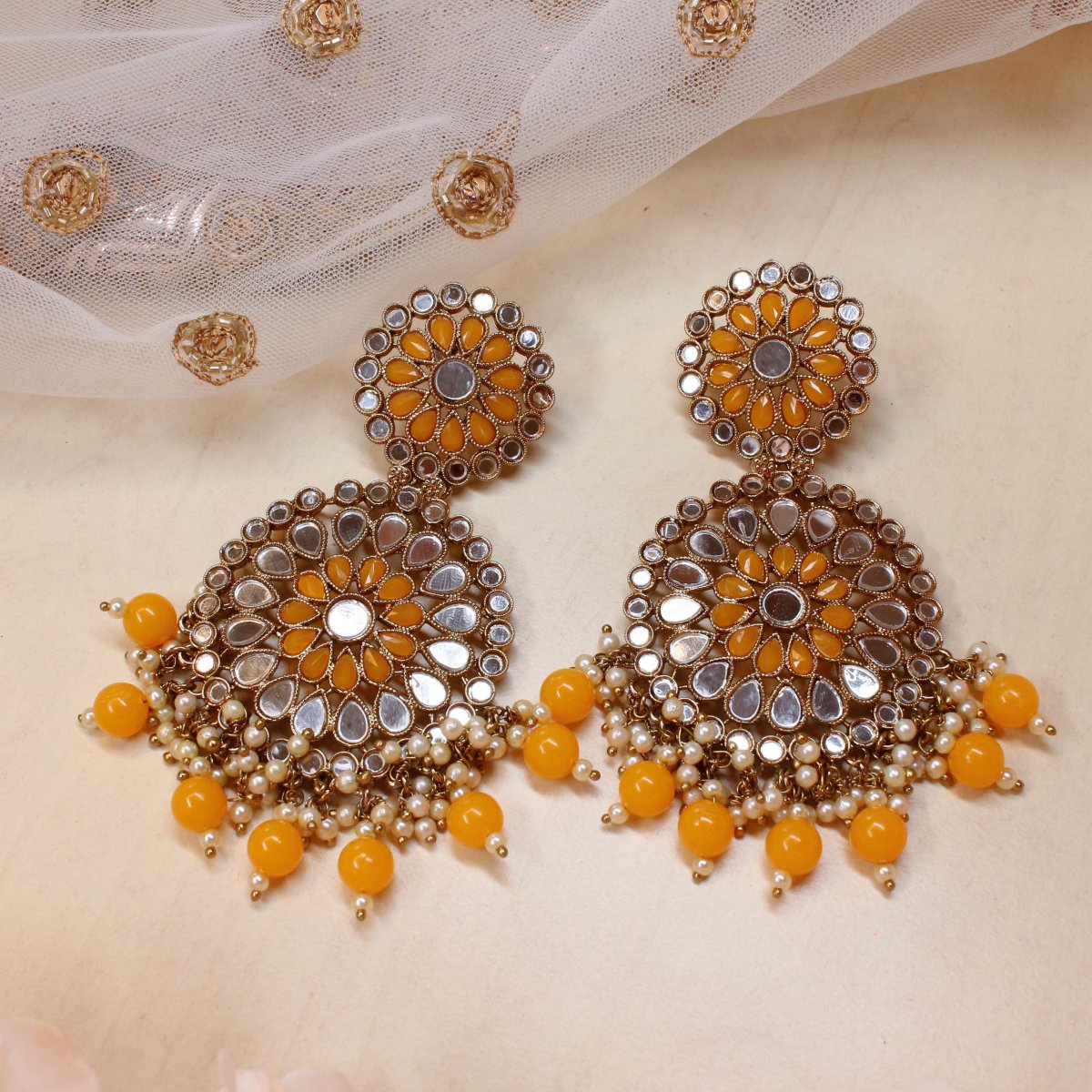 Orange clearance kundan earrings