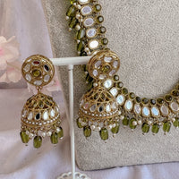 Long Mirrored Necklace set - Khaaki Green - SOKORA JEWELSLong Mirrored Necklace set - Khaaki Green