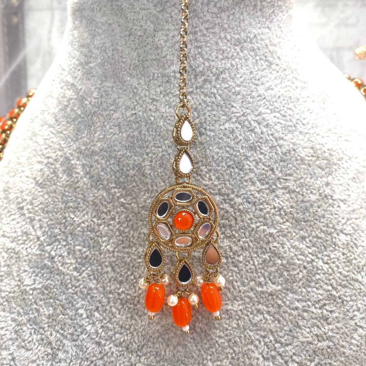 Long Mirrored Necklace set - Orange - SOKORA JEWELSLong Mirrored Necklace set - Orange