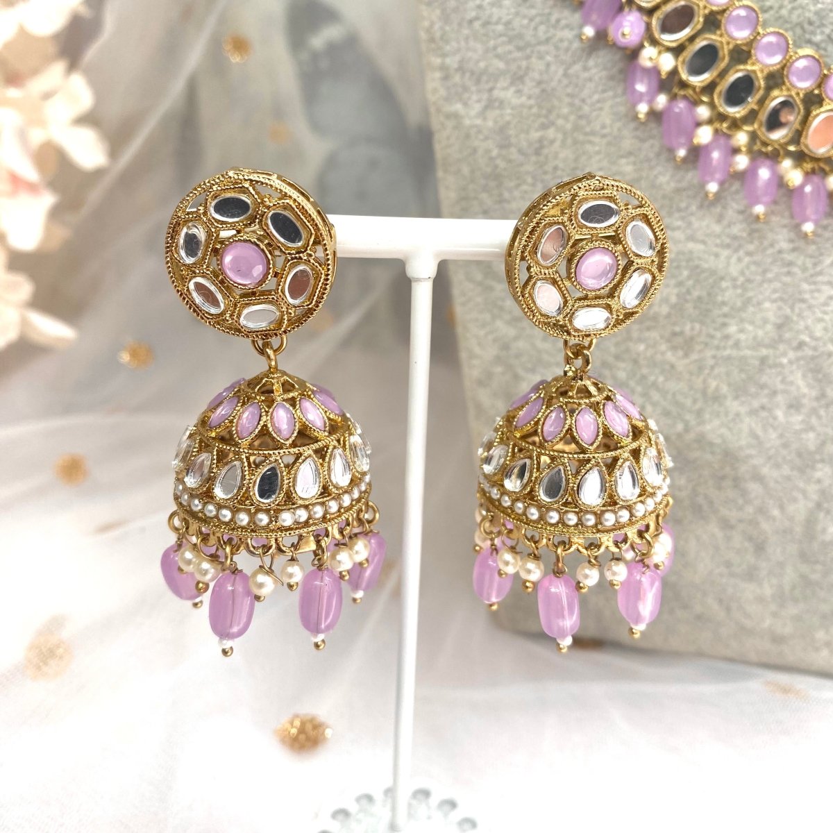 Long Mirrored Necklace set - Purple - SOKORA JEWELSLong Mirrored Necklace set - Purple