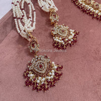 Lubna Bridal Double necklace set - Maroon - SOKORA JEWELSLubna Bridal Double necklace set - Maroon