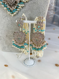 Lubna Silver Bridal Double necklace set - Blue/Pink - SOKORA JEWELSLubna Silver Bridal Double necklace set - Blue/Pink