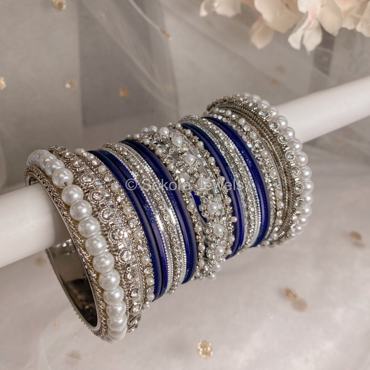 Lucie Bangle Set - Navy & Silver – SOKORA JEWELS