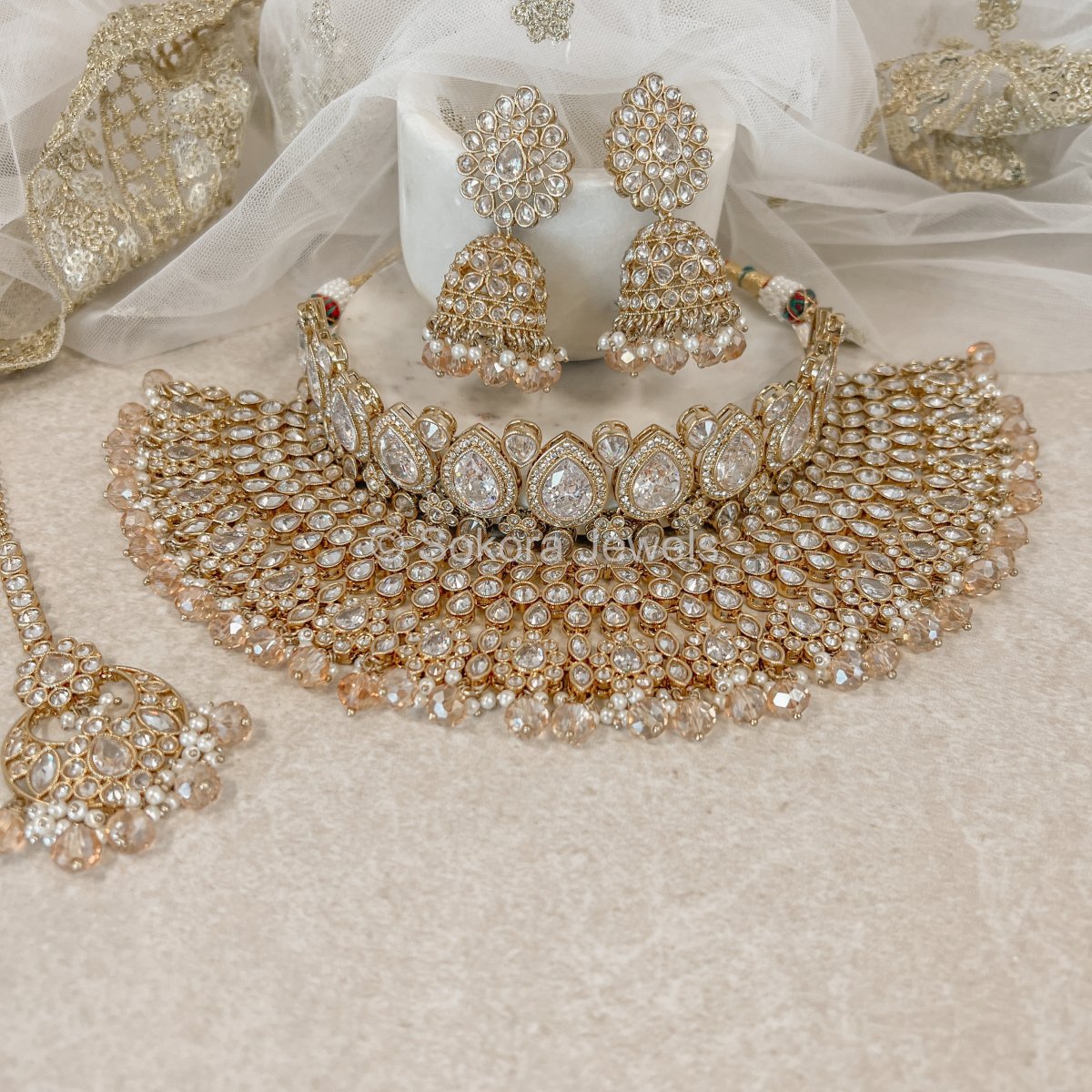 Lucie Bridal Double necklace set - Golden Glow - SOKORA JEWELSLucie Bridal Double necklace set - Golden Glow