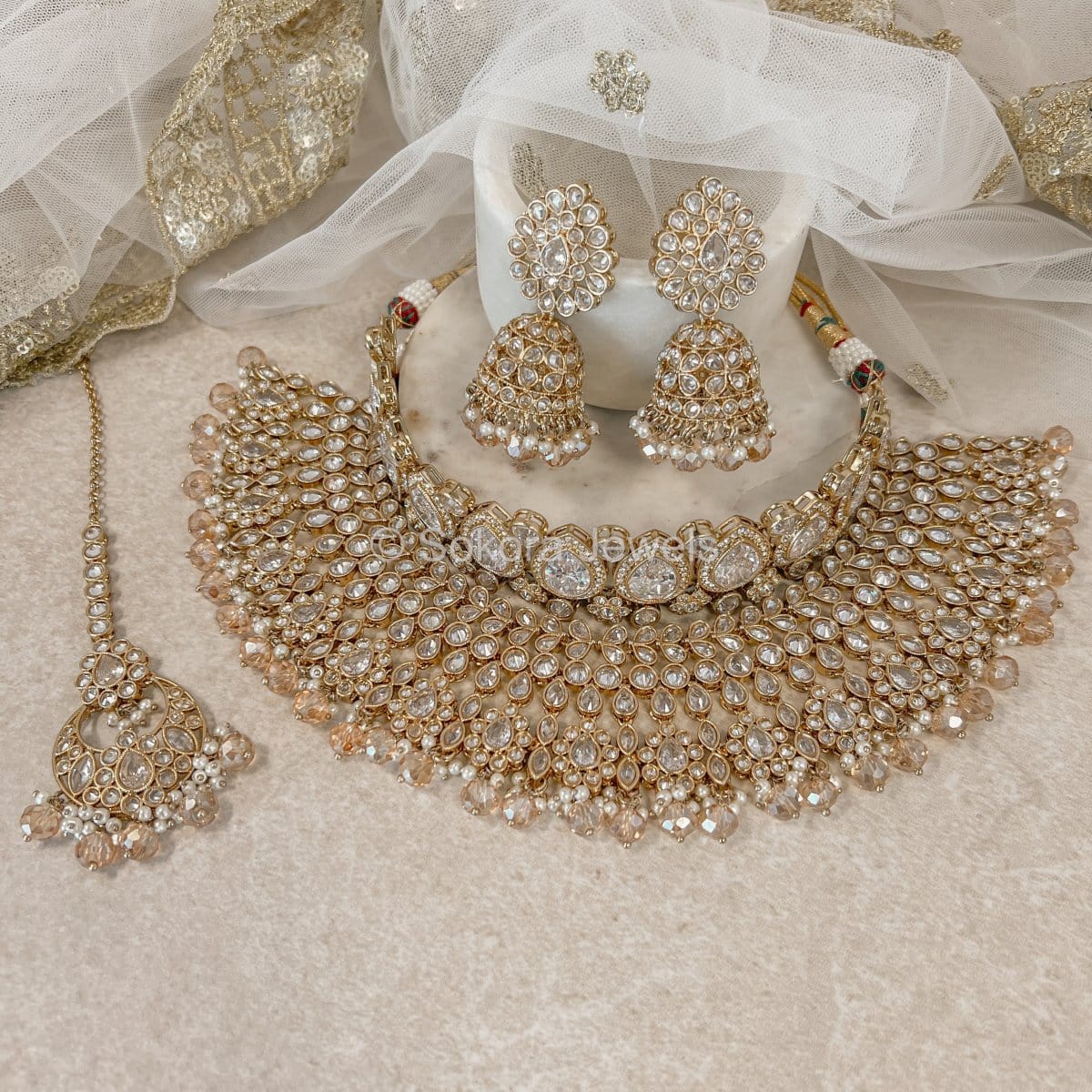 Bridal Long Jewellery Set Lucie Bridal Double Necklace Set Golden