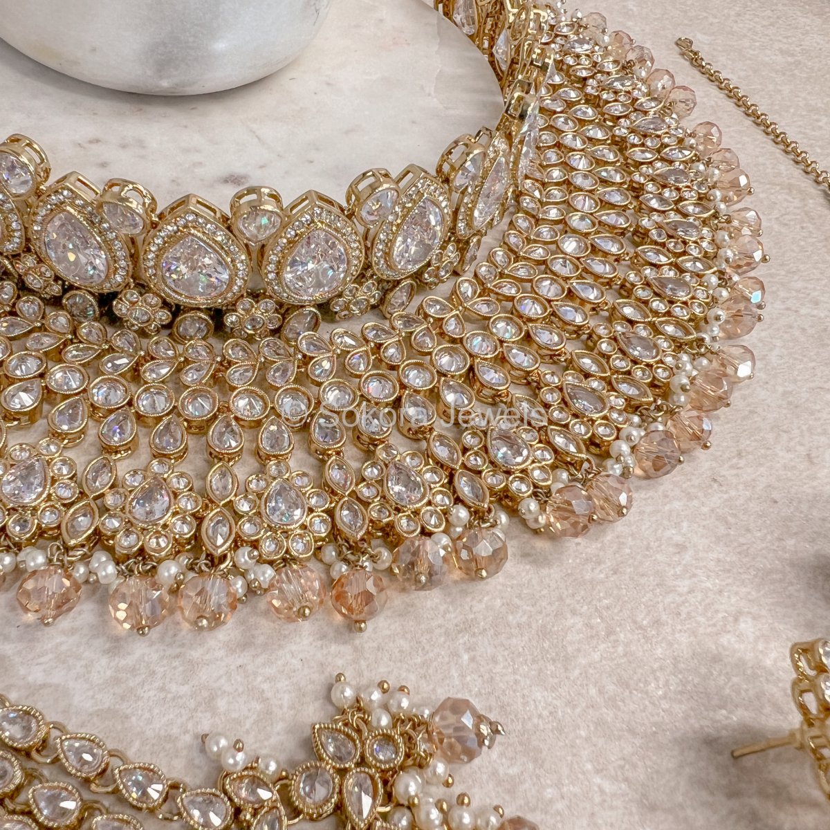 Lucie Bridal Double necklace set - Golden Glow - SOKORA JEWELSLucie Bridal Double necklace set - Golden Glow