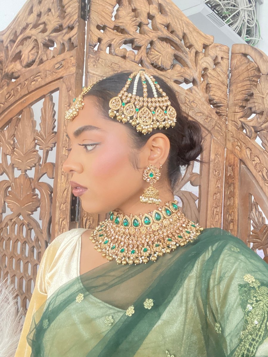 Olive Green Brass Full Antique Stones Bridal Jewelry Set at Rs 1590/set in  Mumbai