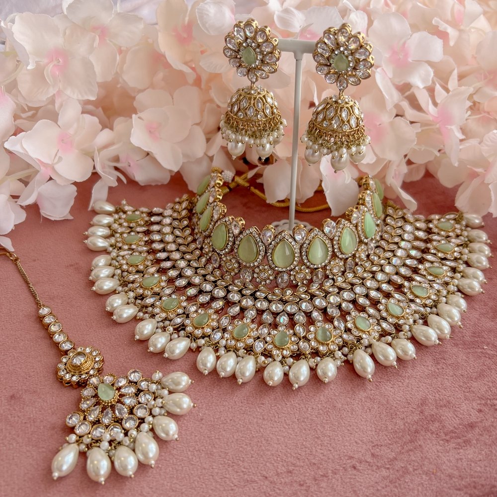 Lucie Bridal Double necklace set - Mint - SOKORA JEWELSLucie Bridal Double necklace set - Mint