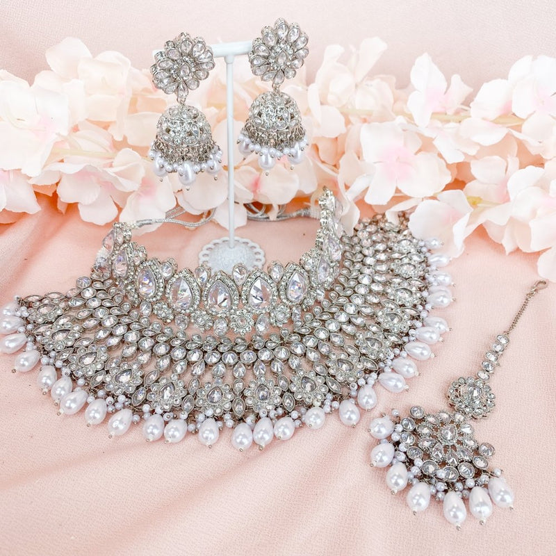 Lucie Bridal Double necklace set - Silver - SOKORA JEWELSLucie Bridal Double necklace set - Silver
