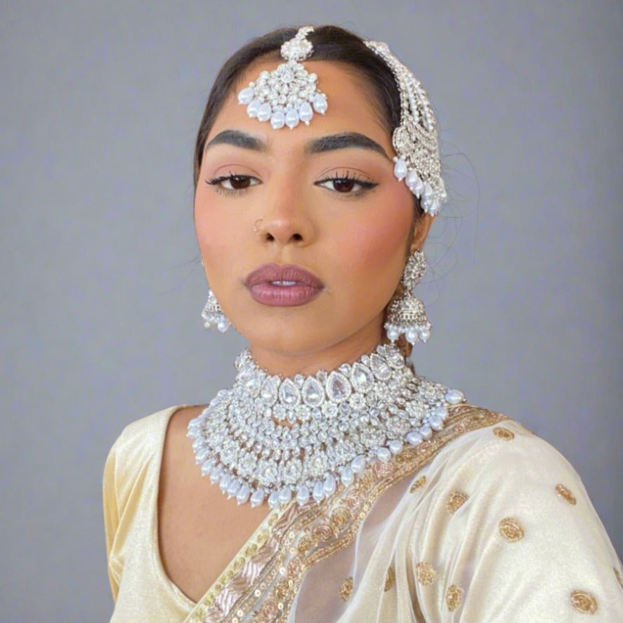 Crystal Red Gold Ethnic Indian Bridal Necklace Set
