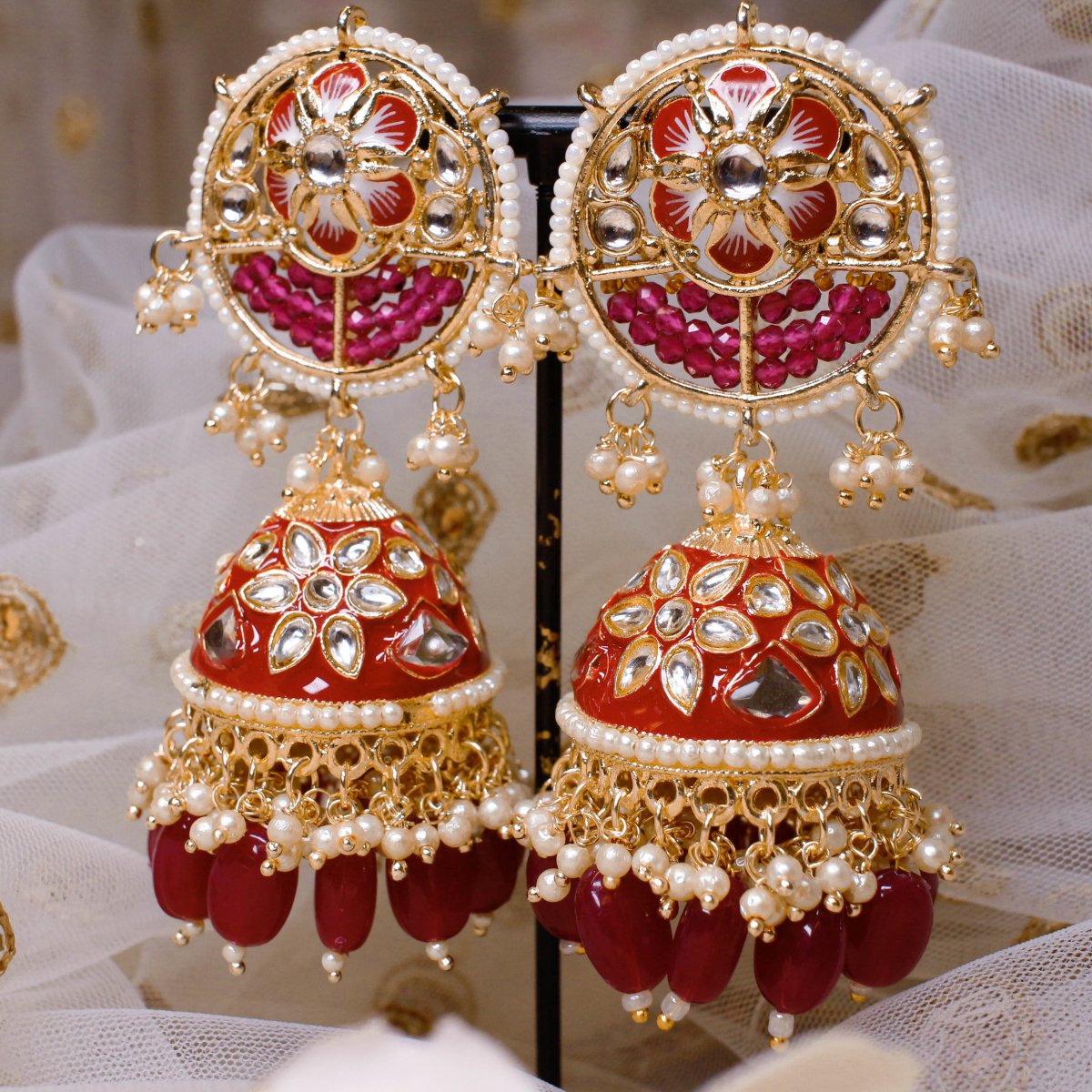 Brass Gajari Kundan Earrings at Rs 175/pair in Mumbai | ID: 23004037173